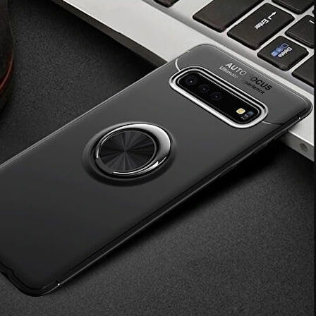 Samsung Galaxy S10 Ultra Koruma Sağlayan Stant Özellikli Yüzüklü Ravel Silikon Kılıf