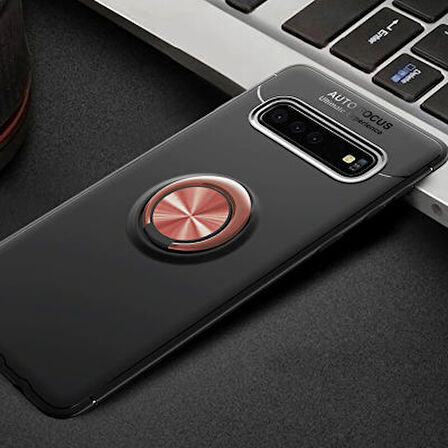 Samsung Galaxy S10 Kılıf Yüzüğü Stant ve Araç Tutucu Olabilen Şık Esnek Premium Silikon Kapak RYC/Ravel