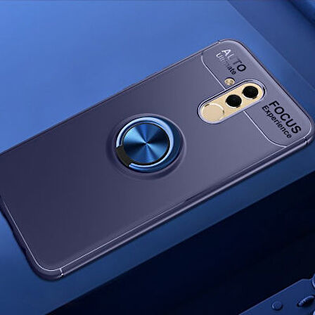 Huawei Mate 20 Lite Ultra Koruma Sağlayan Stant Özellikli Yüzüklü Ravel Silikon Kılıf