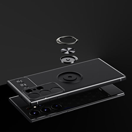 Huawei P Smart S (Y8P) Kılıf Yüzüğü Stant ve Araç Tutucu Olabilen Şık Esnek Premium Silikon Kapak RYC/Ravel