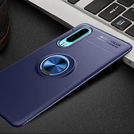 Huawei P30 Kılıf Yüzüğü Stant ve Araç Tutucu Olabilen Şık Esnek Premium Silikon Kapak RYC/Ravel
