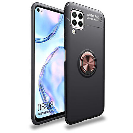 Huawei P40 Lite Ultra Koruma Sağlayan Stant Özellikli Yüzüklü Ravel Silikon Kılıf