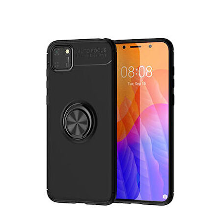 Huawei Y5P Kılıf Yüzüğü Stant ve Araç Tutucu Olabilen Şık Esnek Premium Silikon Kapak RYC/Ravel