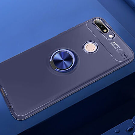 Huawei Y7 2018 Ultra Koruma Sağlayan Stant Özellikli Yüzüklü Ravel Silikon Kılıf