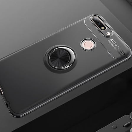 Huawei Y7 2018 Ultra Koruma Sağlayan Stant Özellikli Yüzüklü Ravel Silikon Kılıf