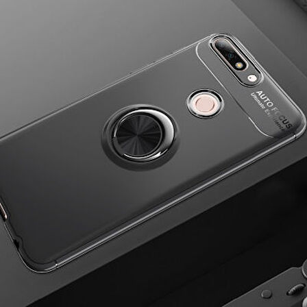 Huawei Y7 2018 Kılıf Yüzüğü Stant ve Araç Tutucu Olabilen Şık Esnek Premium Silikon Kapak RYC/Ravel