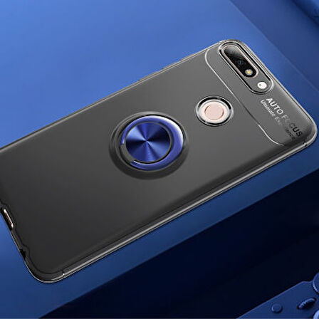 Huawei Y7 2018 Ultra Koruma Sağlayan Stant Özellikli Yüzüklü Ravel Silikon Kılıf