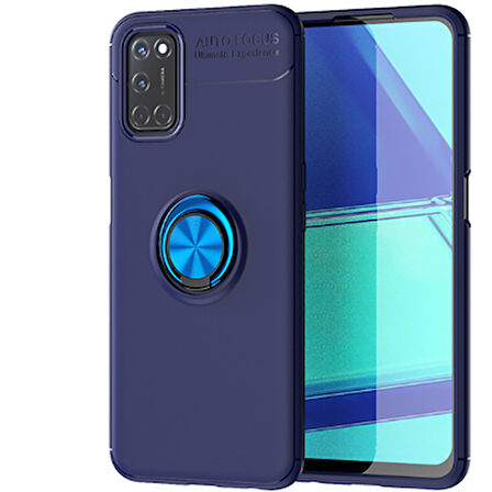 Oppo Reno A52 Ultra Koruma Sağlayan Stant Özellikli Yüzüklü Ravel Silikon Kılıf