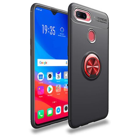 Oppo A5S Kılıf Yüzüğü Stant ve Araç Tutucu Olabilen Şık Esnek Premium Silikon Kapak RYC/Ravel