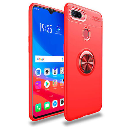 Oppo A7X Kılıf Yüzüğü Stant ve Araç Tutucu Olabilen Şık Esnek Premium Silikon Kapak RYC/Ravel
