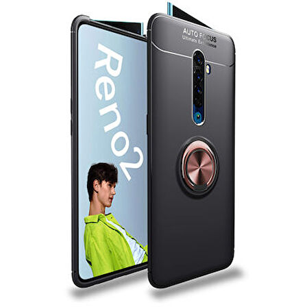 Oppo Reno 2Z Kılıf Yüzüğü Stant ve Araç Tutucu Olabilen Şık Esnek Premium Silikon Kapak RYC/Ravel