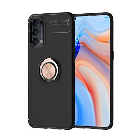 Oppo Reno 4 Ultra Koruma Sağlayan Stant Özellikli Yüzüklü Ravel Silikon Kılıf