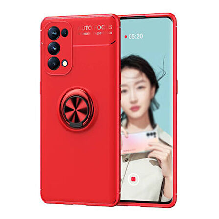 Oppo Reno 5 Pro 5G Ultra Koruma Sağlayan Stant Özellikli Yüzüklü Ravel Silikon Kılıf