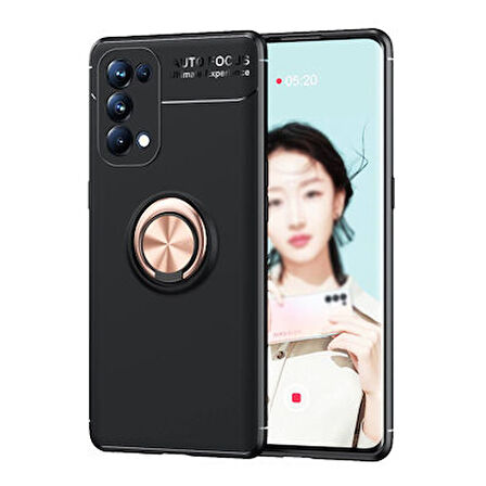 Oppo Reno 5 Pro 5G Ultra Koruma Sağlayan Stant Özellikli Yüzüklü Ravel Silikon Kılıf