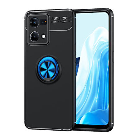 Oppo Reno 7 4G Ultra Koruma Sağlayan Stant Özellikli Yüzüklü Ravel Silikon Kılıf
