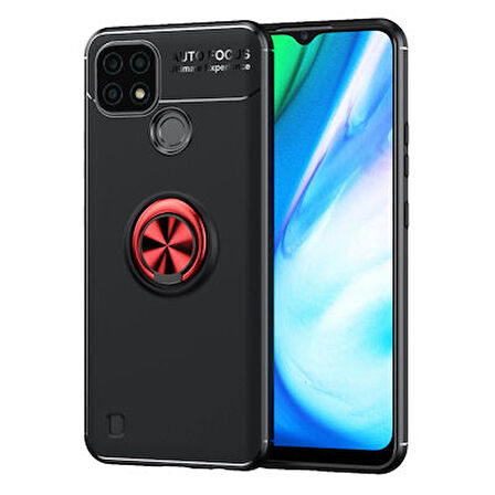 Realme C21 Ultra Koruma Sağlayan Stant Özellikli Yüzüklü Ravel Silikon Kılıf