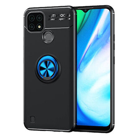 Realme C25 Ultra Koruma Sağlayan Stant Özellikli Yüzüklü Ravel Silikon Kılıf
