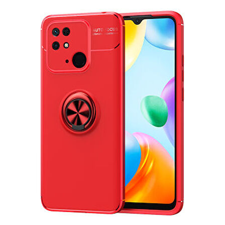 Redmi 10C Kılıf Yüzüğü Stant ve Araç Tutucu Olabilen Şık Esnek Premium Silikon Kapak RYC/Ravel