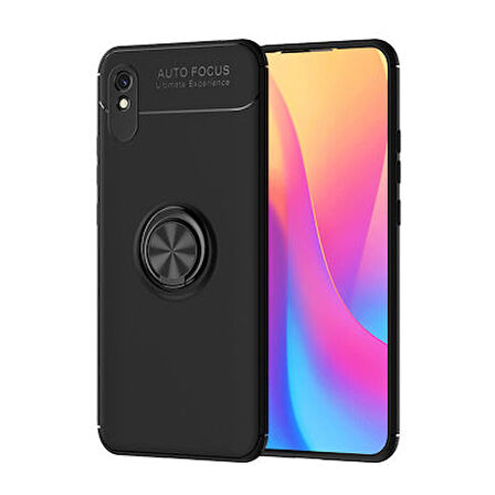 Redmi 9A Kılıf Yüzüğü Stant ve Araç Tutucu Olabilen Şık Esnek Premium Silikon Kapak RYC/Ravel