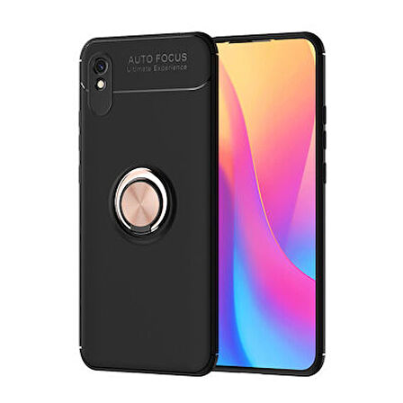 Redmi 9A Ultra Koruma Sağlayan Stant Özellikli Yüzüklü Ravel Silikon Kılıf