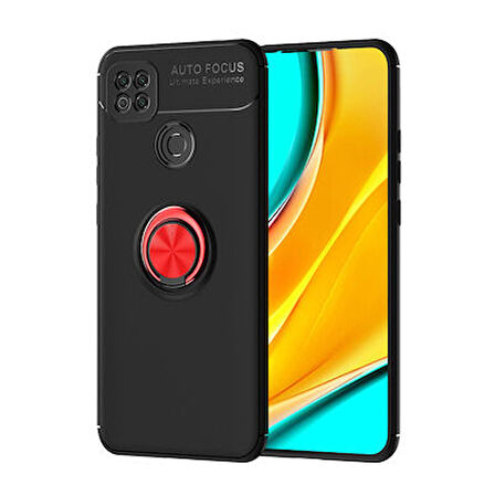Redmi 9C Kılıf Yüzüğü Stant ve Araç Tutucu Olabilen Şık Esnek Premium Silikon Kapak RYC/Ravel