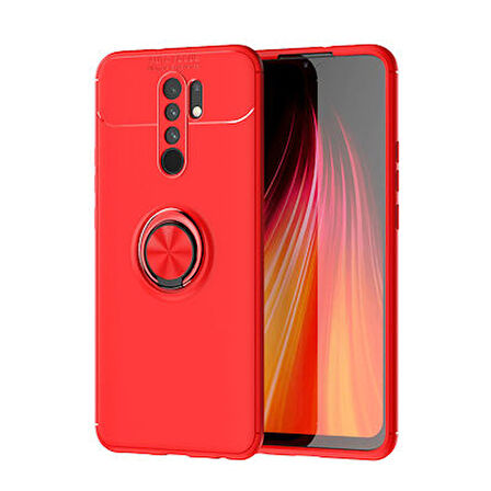 Redmi 9 Ultra Koruma Sağlayan Stant Özellikli Yüzüklü Ravel Silikon Kılıf
