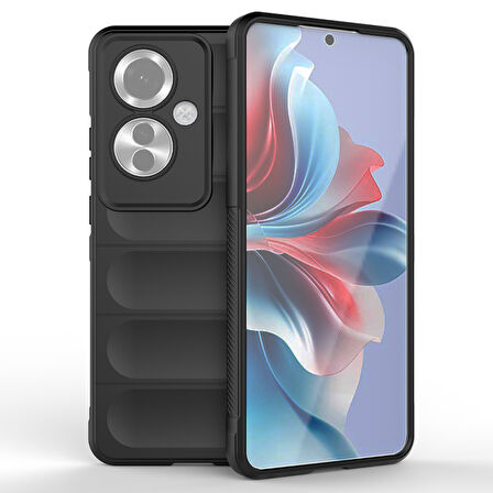 Oppo Reno 11F 5G Kılıf İçi Kadife Dolgulu Dalga Tutma Haznelli Premium TPU Silikon Kapak RYC/Etnik