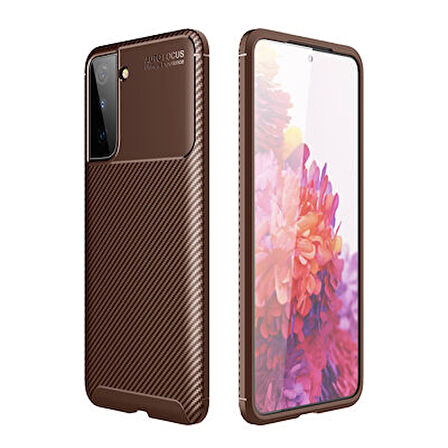 Samsung Galaxy S21 Kılıf Karbon Desenli Esnek Yüksek Kaliteli Meteryalden Üretilmiş Silikon Kapak RYC/Negro