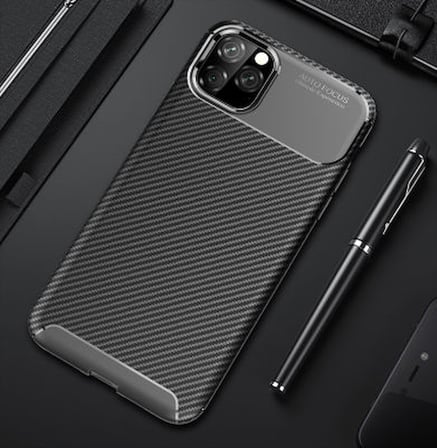 iPhone 11 Pro Kılıf Karbon Desenli Esnek Yüksek Kaliteli Meteryalden Üretilmiş Silikon Kapak RYC/Negro