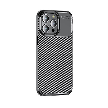 iPhone 15 Pro Kılıf Karbon Desenli Esnek Yüksek Kaliteli Meteryalden Üretilmiş Silikon Kapak RYC/Negro