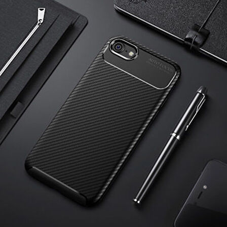 iPhone 8 Kılıf Karbon Desenli Esnek Yüksek Kaliteli Meteryalden Üretilmiş Silikon Kapak RYC/Negro
