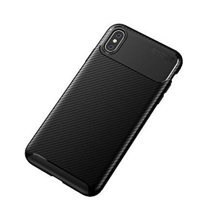 iPhone XS Max Kılıf Karbon Desenli Esnek Yüksek Kaliteli Meteryalden Üretilmiş Silikon Kapak RYC/Negro