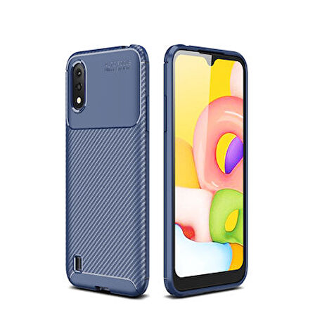 Samsung Galaxy A01 Kılıf Karbon Desenli Esnek Yüksek Kaliteli Meteryalden Üretilmiş Silikon Kapak RYC/Negro