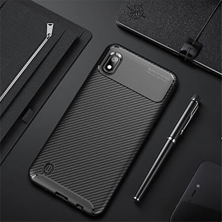 Samsung Galaxy A10 Kılıf Karbon Desenli Esnek Yüksek Kaliteli Meteryalden Üretilmiş Silikon Kapak RYC/Negro