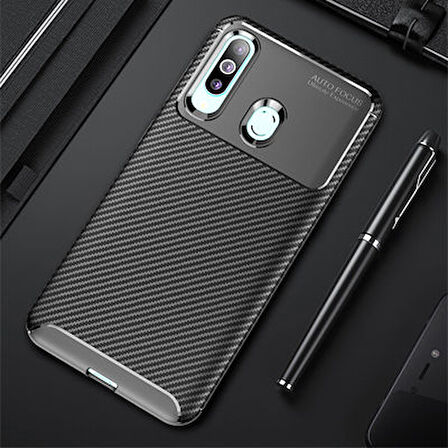 Samsung Galaxy A20S Kılıf Karbon Desenli Şık Negro Premium Silikon Kapak