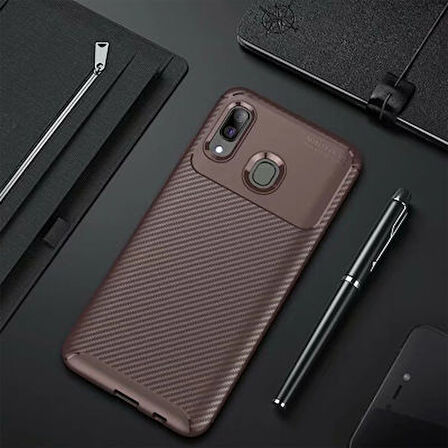 Samsung Galaxy A30 Kılıf Karbon Desenli Şık Negro Premium Silikon Kapak