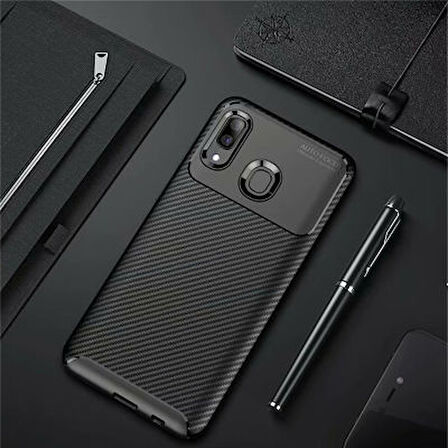 Samsung Galaxy A30 Kılıf Karbon Desenli Şık Tamia Premium Silikon Kapak