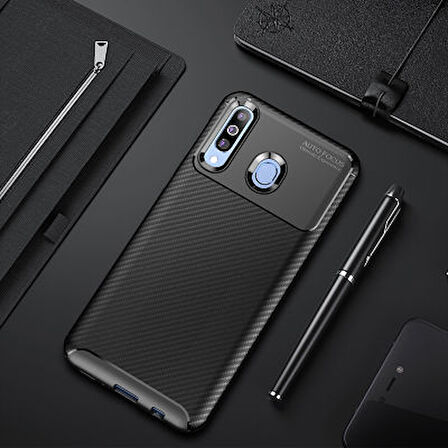 Samsung Galaxy M30 Kılıf Karbon Desenli Şık Tamia Premium Silikon Kapak