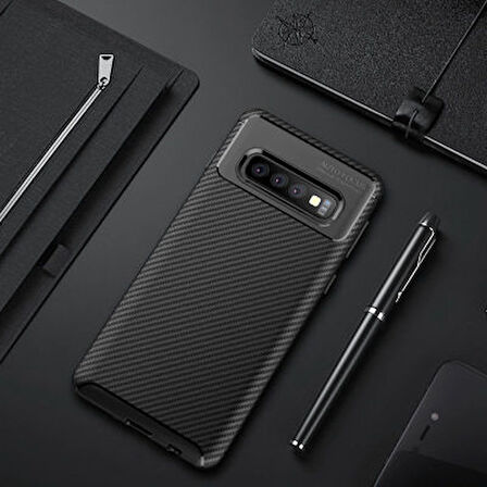 Samsung Galaxy S10 Kılıf Karbon Desenli Şık Tamia Premium Silikon Kapak