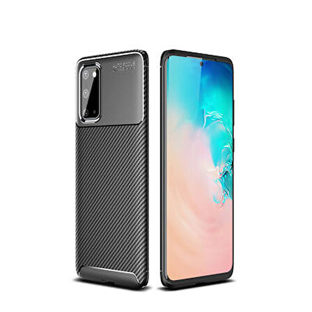 Samsung Galaxy S20 Kılıf Karbon Desenli Esnek Yüksek Kaliteli Meteryalden Üretilmiş Silikon Kapak RYC/Negro