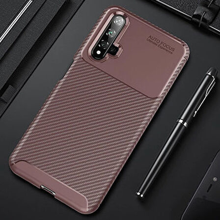 Honor 20 Kılıf Karbon Desenli Esnek Yüksek Kaliteli Meteryalden Üretilmiş Silikon Kapak RYC/Negro