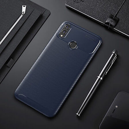 Honor 8X Kılıf Karbon Desenli Şık Tamia Premium Silikon Kapak