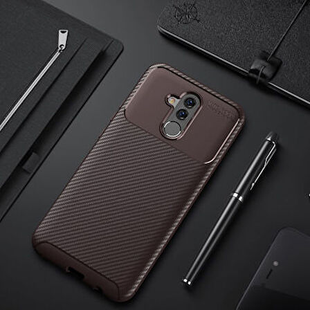 Huawei Mate 20 Lite Kılıf Karbon Desenli Esnek Yüksek Kaliteli Meteryalden Üretilmiş Silikon Kapak RYC/Negro