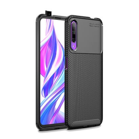 Huawei P Smart Pro 2019 Kılıf Karbon Desenli Esnek Yüksek Kaliteli Meteryalden Üretilmiş Silikon Kapak RYC/Negro