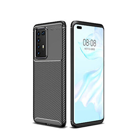 Huawei P40 Pro Kılıf Karbon Desenli Şık Tamia Premium Silikon Kapak