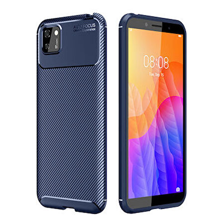 Huawei Y5P Kılıf Karbon Desenli Esnek Yüksek Kaliteli Meteryalden Üretilmiş Silikon Kapak RYC/Negro