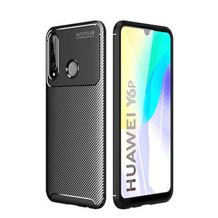 Huawei Y6P Kılıf Karbon Desenli Esnek Yüksek Kaliteli Meteryalden Üretilmiş Silikon Kapak RYC/Negro