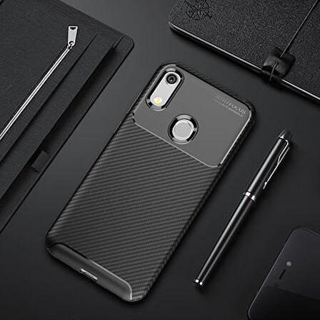 Huawei Y6S 2019 Kılıf Karbon Desenli Şık Tamia Premium Silikon Kapak