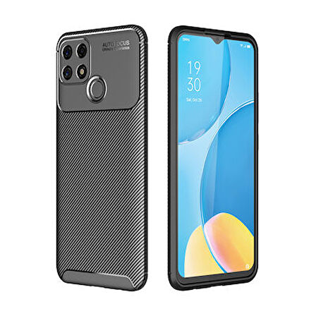 Oppo A15S Kılıf Karbon Desenli Esnek Yüksek Kaliteli Meteryalden Üretilmiş Silikon Kapak RYC/Negro