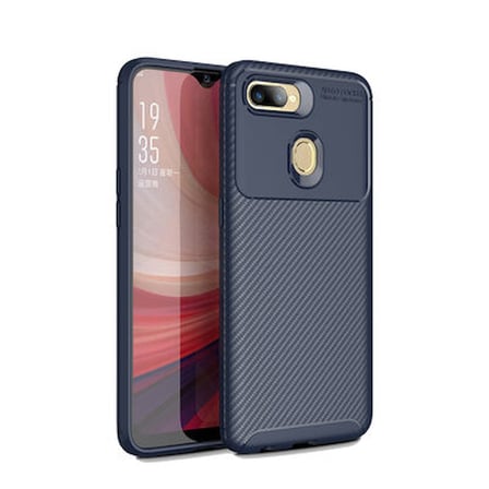 Oppo A7X Kılıf Karbon Desenli Esnek Yüksek Kaliteli Meteryalden Üretilmiş Silikon Kapak RYC/Negro